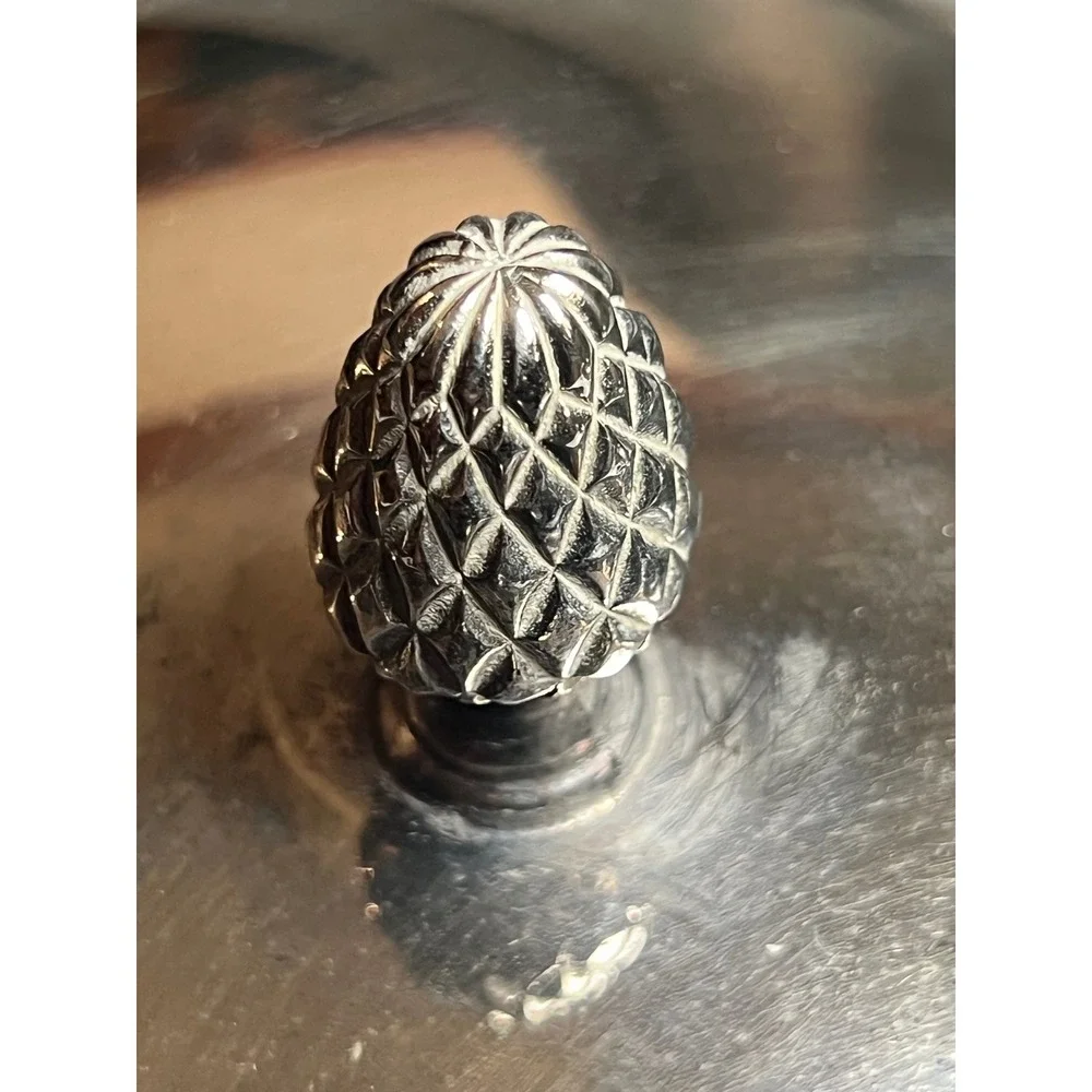 Midcentury Silverplate Ice‎ Bucket Pineapple Finial Lid, White Liner, 9